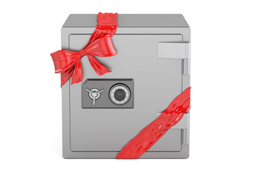 Poster - safe box with bow and ribbon closeup, gift concept. 3d rendering
