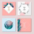 Collection of Wedding invintations with Trendy Summer Tropical Leaves. Vector Design. Cards template