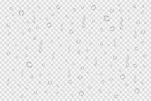 Vector Set Of Realistic Water Drops On The Transparent Background.