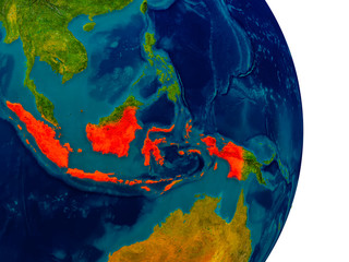 Indonesia on model of planet Earth