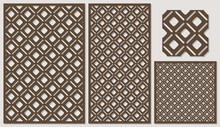 Set Of Decorative Panels Laser Cutting. A Wooden Panel. Modern Elegant Classic Diagonal Square Pattern Allover. The Ratio 2:3, 1:2, 1:1, Seamless. Vector Illustration.