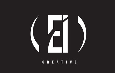 EI E I White Letter Logo Design with Black Background.