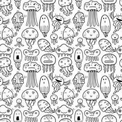 Sticker - Seamless vector pattern with jellyfish
