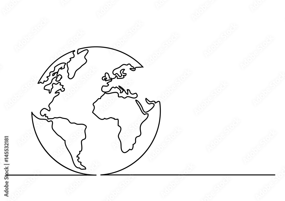 continuous line drawing of globe - obrazy, fototapety, plakaty 