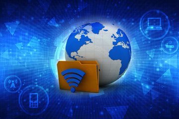 Poster - 3d illustration WiFi symbol with cloud folder
