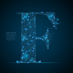 Canvas Print - abstract image of the letter f of a starry sky or space, consisting of points, lines, and shapes in 