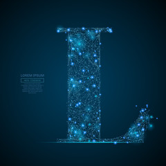 Fototapete - Abstract image of the letter L of a starry sky or space, consisting of points, lines, and shapes in the form of planets, stars and the universe. Vector business