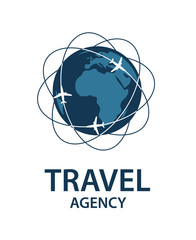 travel logo image with airplane and earth