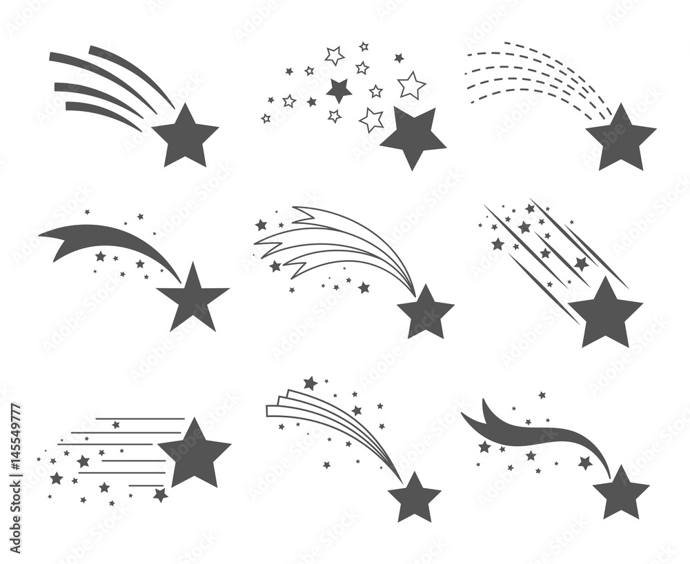 Shooting stars with tails icons - obrazy, fototapety, plakaty 