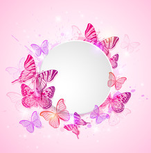 Pink Background With Butterfly