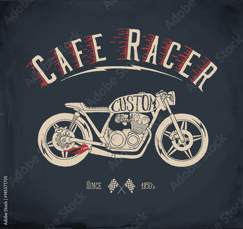Cuadros en Lienzo Cafe Racer Motorcycle. Vintage hand drawn vector illustration.