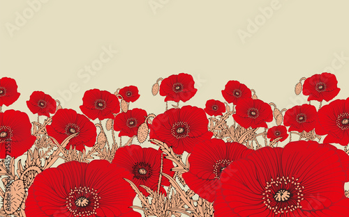 Dekoracja na wymiar  stylizowane-pole-kwiatow-maku-w-odcieniach-czerwieni-i-kosci-sloniowej