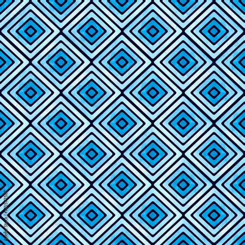 Seamless blue geometric pattern. Watercolor vector tribal texture. Vintage et...