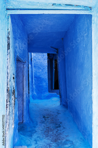 Ancient passage in blue colour in Morocco.