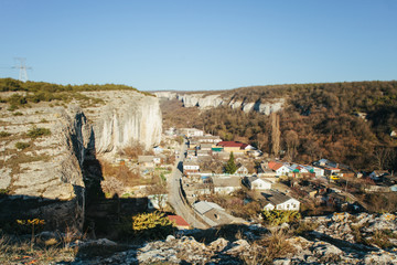 The City Of Bakhchisarai. Top view of the city Bakhchisarai. ?ity in the mountains. Crimea 
