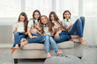© svetabezu - Group of happy teenage girls with gadgets. Social networks, friendship, technology and children concept.