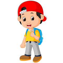 Wall Mural - Boy with backpacks cartoon