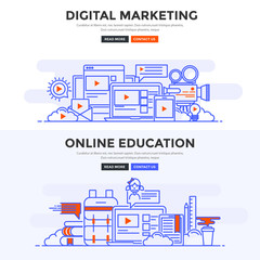 Wall Mural - flat design concept banner - digital marketing and online education