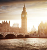 Fototapeta Londyn - Big Ben and Westminster at sunset, London, UK