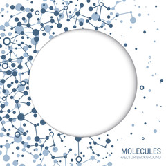 Poster - Molecules of water in motion. Blue background. Chaotic particles. Vector illustration on a theme of medicine, science, technology. 