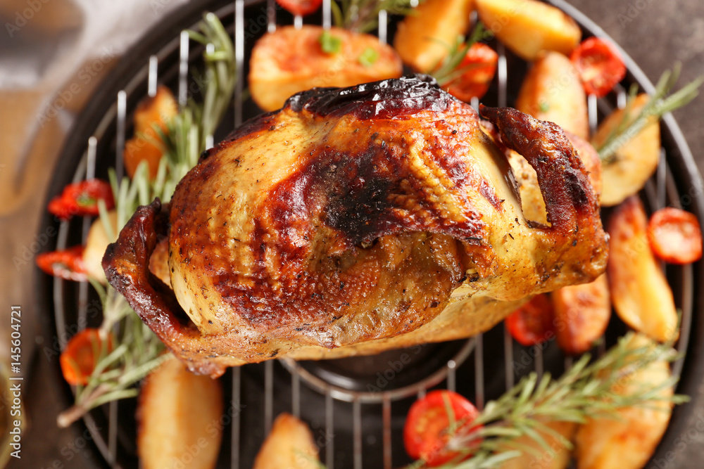 Grilled beer can chicken, top view