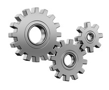 3D Rendering Illustration. Three Gears On A White Background.