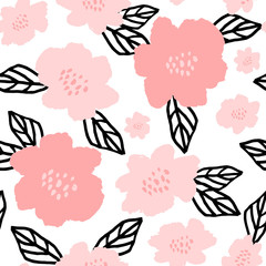 Poster - hand drawn flowers seamless pattern
