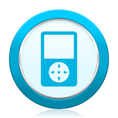 Poster - Multimedia player blue vector icon on white background.