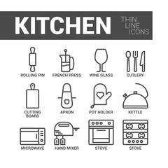 Fototapete - Set of kitchen utensils and appliance in a linear style. Vector icons