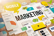Leinwandbild Motiv Mobile marketing concept design. Concept for website and mobile banner, social media marketing, internet advertising, networking, m-commerce, presentation template, marketing material, mobile services