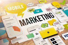 Mobile Marketing Concept Design. Concept For Website And Mobile Banner, Social Media Marketing, Internet Advertising, Networking, M-commerce, Presentation Template, Marketing Material, Mobile Services