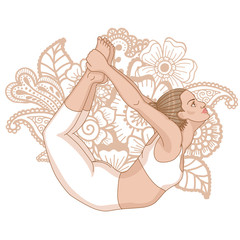 Wall Mural - Women silhouette. Bow yoga pose. Dhanurasana