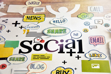 Wall Mural - social media and social network concept for website and mobile banner, internet marketing, social me