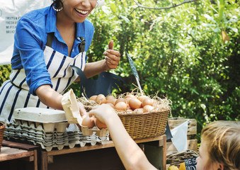 Wall Mural - Greengrocer selling organic fresh agricultural product at farmer market