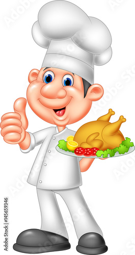 Chef with roasted chicken