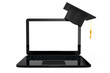 Online Education Concept. Graduation Hat over Laptop. 3d Rendering