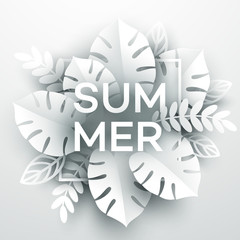 Wall Mural - Summer Tropical Leaf. Paper cut style. Vector illustration