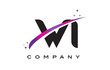 © twindesigner - WI W I Black Letter Logo Design with Purple Magenta Swoosh