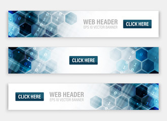Poster - web headers or banners with abstract vector hexagonal pattern.