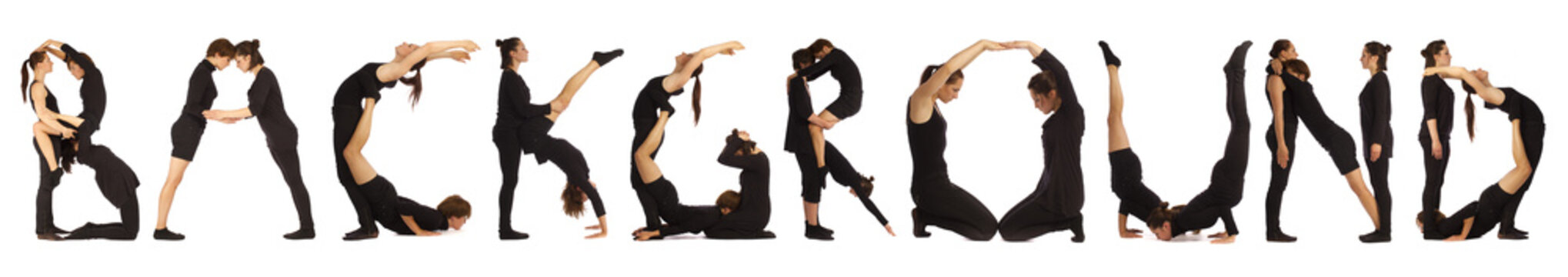 Black dressed people forming word BACKGROUND