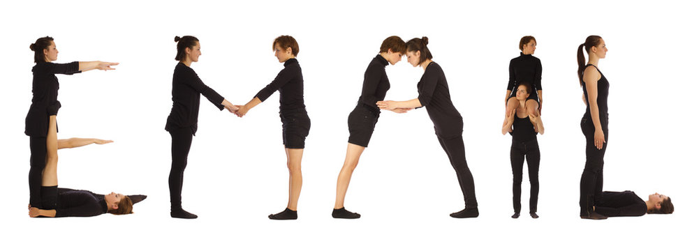 Black dressed people forming word EMAIL