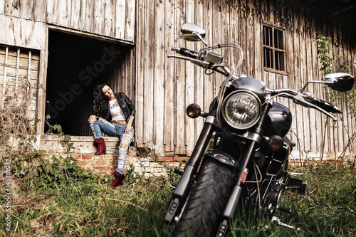 Beautiful Brunette Woman With A Classic Motorcycle Cinema Bleach Bypass Effect Stock Photo Adobe Stock Beautiful Brunette Woman With A Classic Motorcycle Cinema Bleach Bypass Effect Stock Photo Adobe Stock