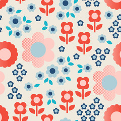 Poster - seamless retro pattern with flowers