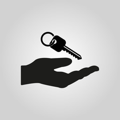 Key in hand icon. Lock, password, private symbol. Flat design. Stock - Vector illustration