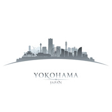 Yokohama Japan City Skyline Silhouette White Background