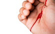 Hand of man injured wound from accident and blood bleeding on white background , insurance concept