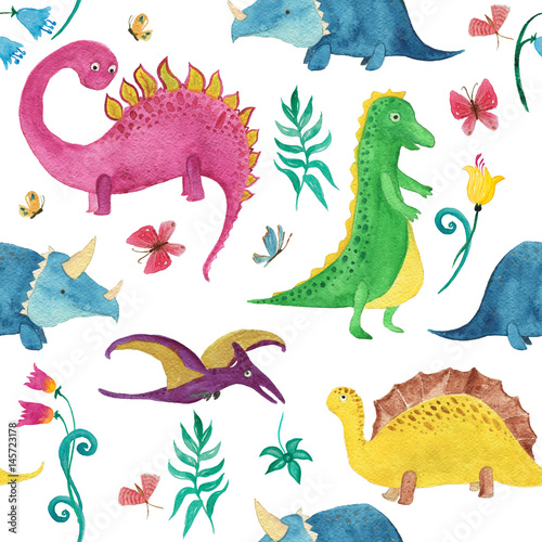 Stoffe zum Nähen Malarstwo akwarela bezszwowe wzór z cute dinozaurów