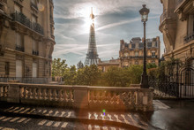 Romantic Street View With Eiffel Tower In Paris, France