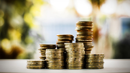 Poster - Concept save money with stack money coin for growing your business