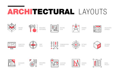 architectural layouts in trendy polygonal line composition. thin icons of buildings. professional pr